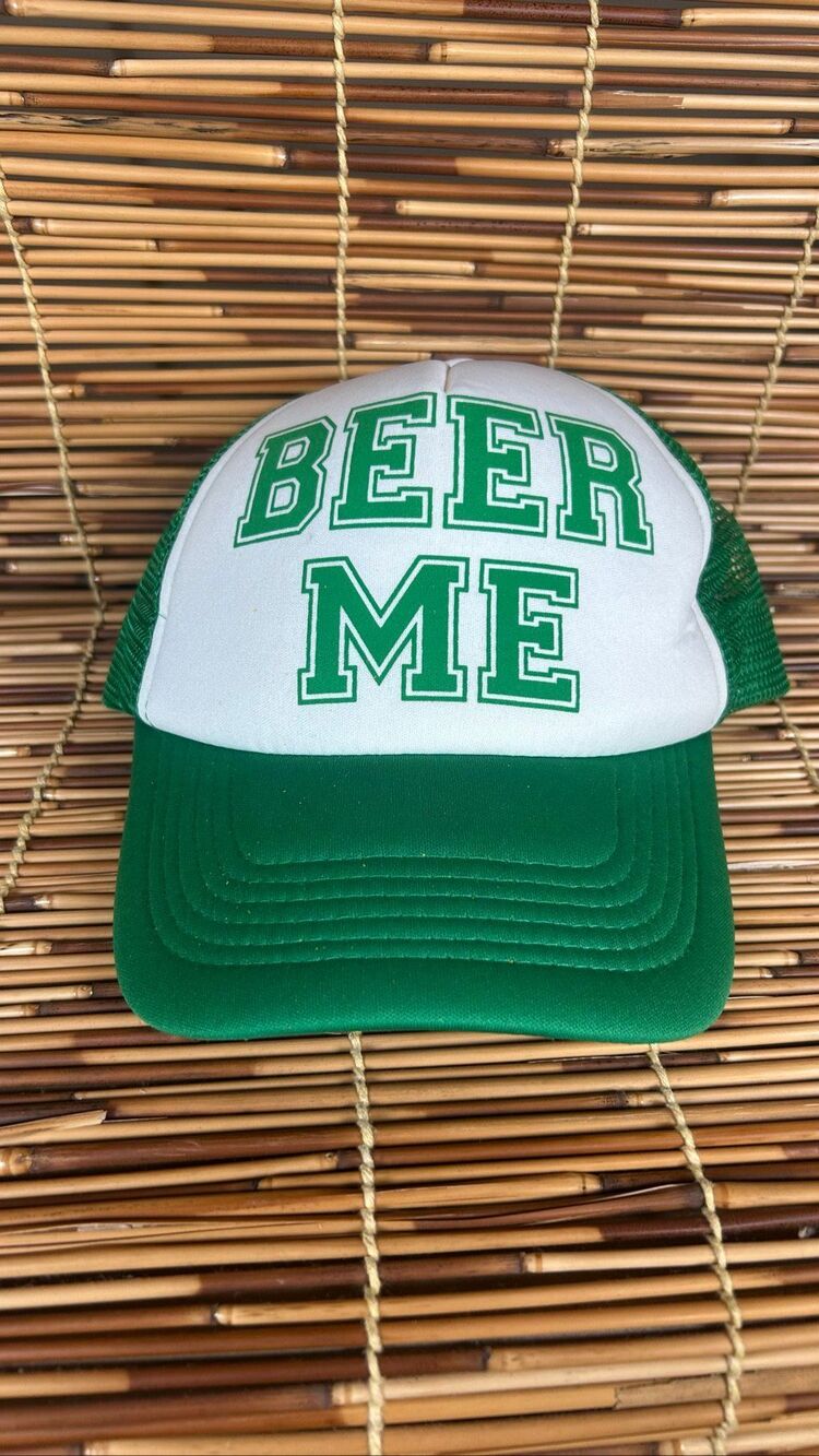 Beer Me Trucker Mesh Adjustable Hat Green White